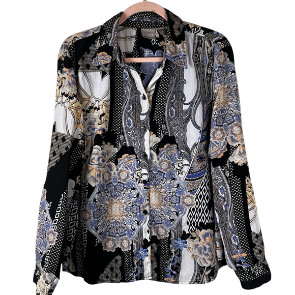 Chico's Women's Printed Crinkle Button-Down Blouse Multicolor Size L Career - Picture 2 of 8